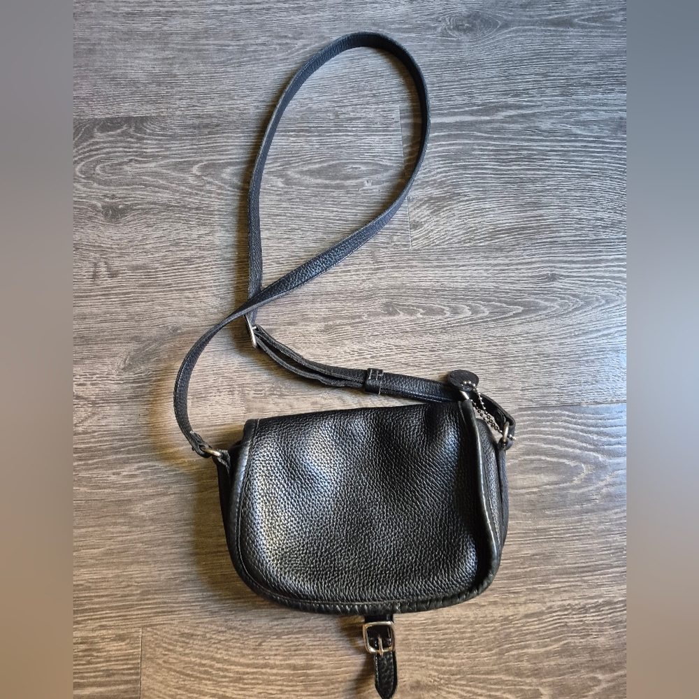 Roots Black Pebbled Leather Saddle Bag Shoulder Crossbody Bag. Vintage 80s - Picture 11 of 13